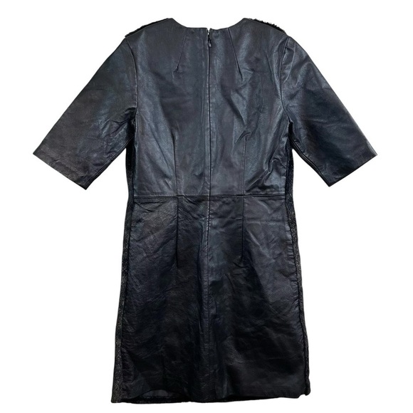 ASOS Genuine Leather Faux Fur Cocktail Dress Metallic Bronze Black Size US 4 - Picture 2 of 7